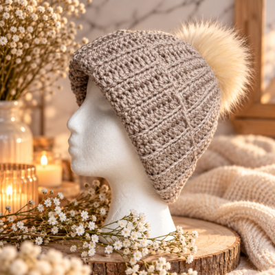 Bonnet en laine au crochet avec 3 pompons interchangeables