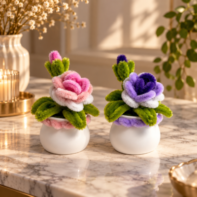 Mini-rose tricolore en pot