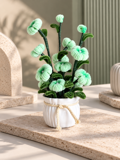 Fleurs pompons verts en pot
